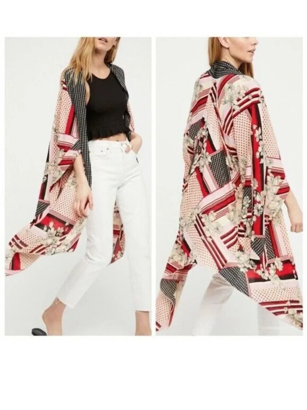 Free People Morning Glory Mixed Media Cutout Kimono - OS